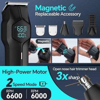 5-in-1 Electric Beard Trimmer Body Hair Trimmer Kit, Professional Cordless Hair Clippers for Men Rechargeable, IPX7 Waterproof Mens Grooming Kit for Face, Mustache, Body, Nose, Gifts for Men (Black)