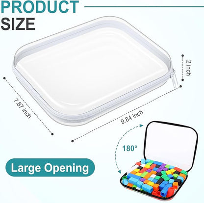 Hoolerry 4 Pcs Hard Clear Zipper Case Makeup Bags Plastic Pencil Pouch Transparent Storage Box Containers for Cosmetics, Snacks, Building Blocks, Puzzles(Black and White,9.8 x 7.9 x 2 in)