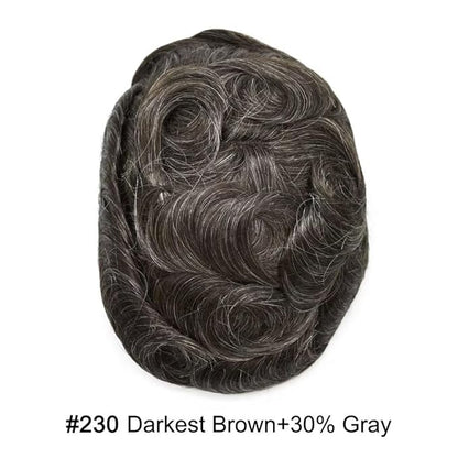 FACE MIRACLE Toupee for Men French Lace Cnter Mens Toupee Human Hair Replacement System Skin PU Hairpiece for Man V-Looped Front Hair Prosthesis 6"X8" #230 2# DARKEST BROWN WITH 30% SYNTHETIC GREY