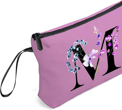 Women Birthday Maid of Honor Monogrammed Gifts for Bride Bridesmaid Sister Friend Her Teacher Makeup Cosmetic Bag with Mirror Mothers Day Christmas Graduation M