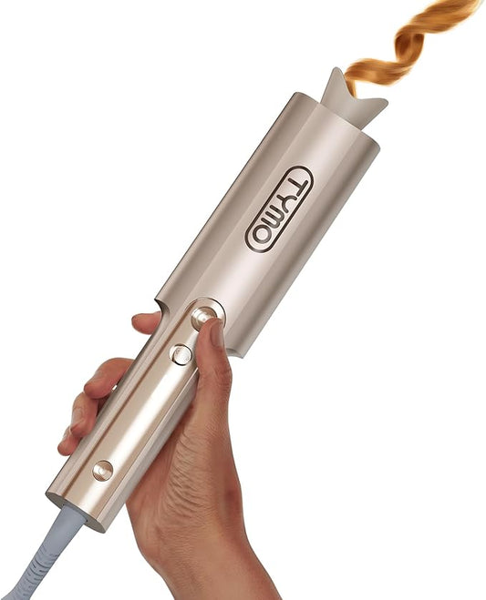 Upgraded Automatic Rotating Curling Iron - TYMO CurlPro Plus Long Barrel Curling Wand for Long Hair, Ceramic Hair Curler for Women, Anti-Scald, Tangle-Free, 600M Ionic, Dual Voltage, Gold, 1 Inch