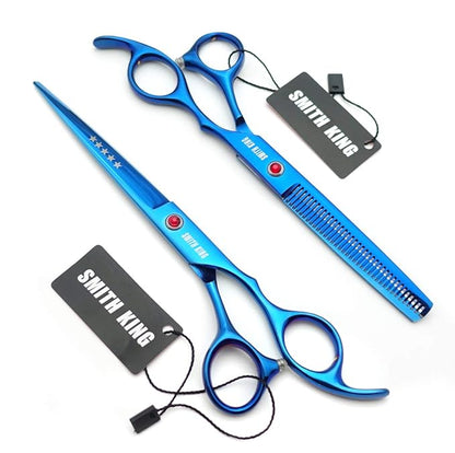 7.0 Inches Professional hair cutting thinning scissors set with razor (Blue)