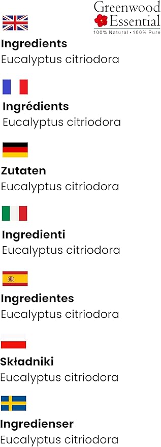 Greenwood Essential Pure Citriodora Essential Oil (Eucalyptus citriodora) Steam Distilled 300ml (10.1 oz)