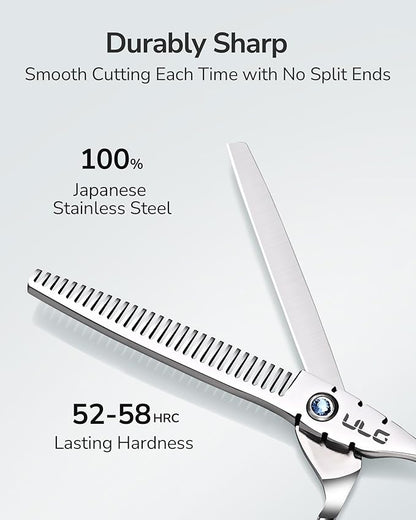 ULG Hair Thinning Scissors 6.7” Shark Series 100% Japanese Stainless Steel, Offset Handle, 30-Tooth Seamless Thinner 15% Hair Removal, Professional Barber Layering Shears for Salon & Home Hair Styling