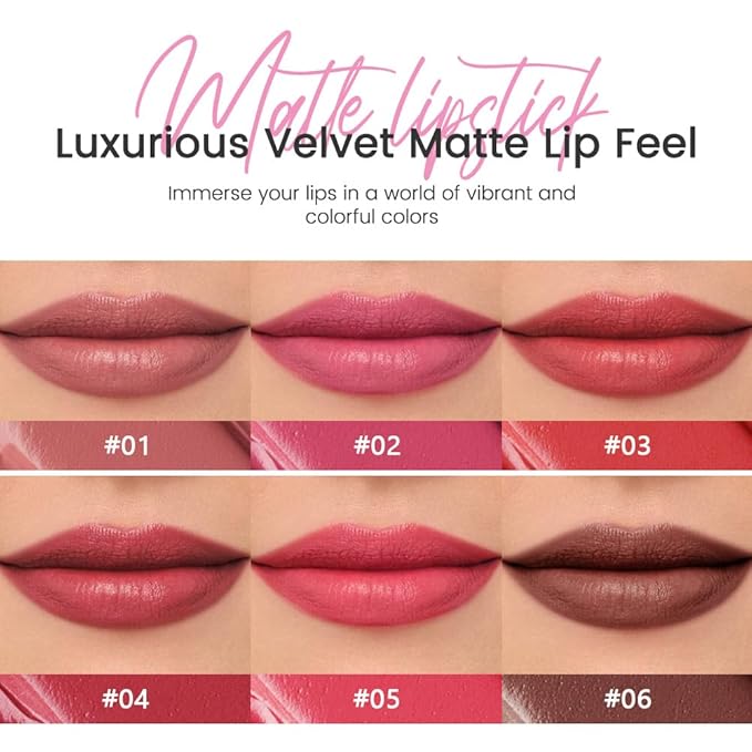2Pcs Matte Lipstick Crayon - High Pigment Creamy Formula, Waterproof Long Lasting, Smooth Glide Application, Non-Sticklipstick, Ultra Thin Lightweight, Velvet Matte Lip Feel for Women 01#+03#