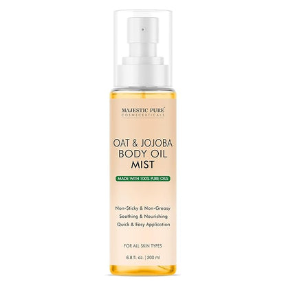 Majestic Pure Oat & Jojoba Oil Body Mist- 100% Pure & Natural - After Shower Body Oils for Women and Men - Scented, Radiant, Skin Therapy Firming Massage Oil - 6.8 Fl Oz