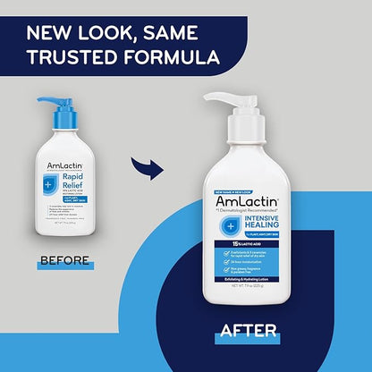 AmLactin Intensive Healing Body Lotion for Dry Skin - 14.1 oz and 7.9 oz Pump Bottles - 2-in-1 Exfoliator & Moisturizer with Ceramides & 15% Lactic Acid