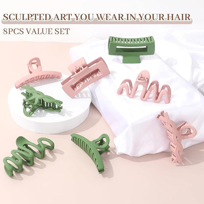 Matte Non-Slip Large Hair Clips for Women 8PCS (4 Pink+4 Green), Durable Claw Clips for Women/Girls | Gift-Ready Neutral Hair Accessories for Daily & Special Occasions