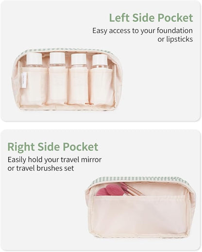 Narwey Small Makeup Bag for Purse Travel Makeup Pouch Mini Cosmetic Bag Zipper Pouch for Women (Mint Green Stripe, Small)