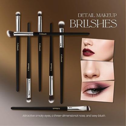 Makeup Brushes Set 12 Piece Professional & Beginner Friendly, Soft Synthetic Bristles for Face Eyeshadow Blending, Easy to Clean Travel Ready with Case, Ergonomic Wooden Handle (Dark Black)