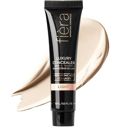 Fièra Luxury Concealer & Foundation with Anti-Aging Ingredients - Full Coverage for Dark Circles, Wrinkles, Fine Lines, and Spots, All-Day Wear For Mature Skin - Light, 0.5 FL. OZ. / 15 ML