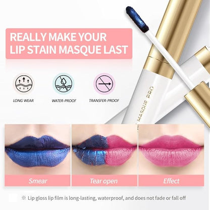 Lip Stain Peel Off – Wipe-Off Lip Stain Tattoo | Long Lasting Waterproof Lip Tint, High-Pigment Matte Lip Color, Smudge & Transfer Proof Lip Stains Masque, Kiss-Proof All-Day Lip Makeup 03#+08#