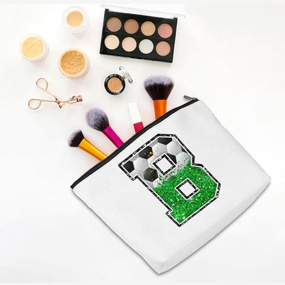 Soccer Gifts Initial Makeup Bag Monogrammed Cosmetic Bag Letter B Zipper Pouch Soccer Accessories for Girls Women Player Coach Friend Stuff Graduation Birthday Gifts