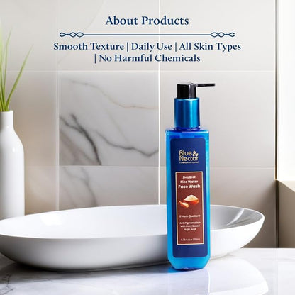 Blue Nectar Rice Water Face Wash with 2% Kojic Acid for Pigmentation | Face Cleanser for Oily, Dry & Sensitive Skin | Face Wash for Women & Men (11 Herbs, 3.4 Fl Oz)
