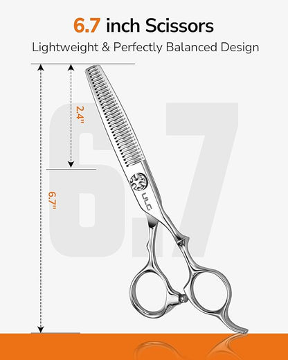 ULG Professional Hair Thinning Scissors 6.7”, Japanese 440C Stainless Steel, 32-Teeth Texturizing Shears with Adjustable Tension Screw, Ergonomic Offset Handle, Ultra Sharp Blades for Salon & Home Use
