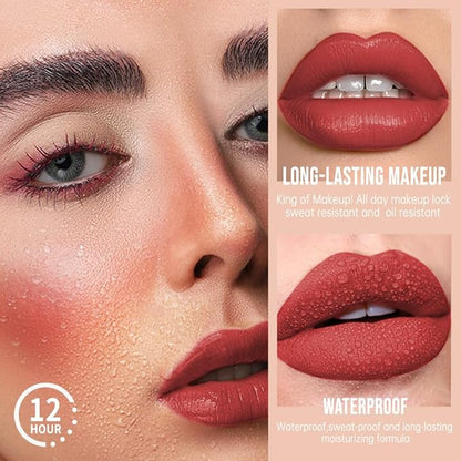 Matte Lip Stain – High Pigment Non-Transfer Matte Liquid Lipstick, Long-Lasting Waterproof Smudge-Proof Lip Color, Lightweight Comfortable Velvet Finish Lip Tint 03#（5PCS）