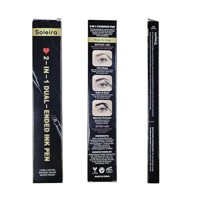 Waterproof Eyebrow Pencil with 4 Tip Microblading Pen and Dual-ended Brush, for Natural-Looking Brows, Long-Lasting, Black Brown