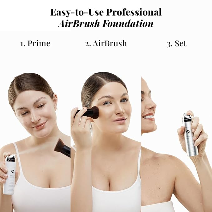MagicMinerals AirBrush Foundation Set by Jerome Alexander - Complete 5pc Spray Makeup Set with Foundation, Primer, and Setting/Finishing Spray - for Smooth, Radiant Skin (Warm Medium)