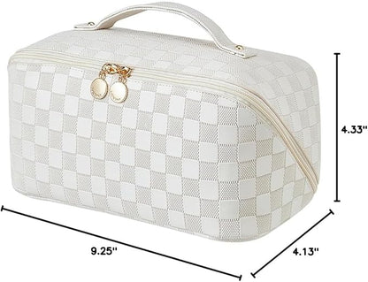 EACHY Travel Makeup Bag,Large Capacity Cosmetic Bags for Women,Waterproof Portable Pouch Open Flat Toiletry Bag Pattern Makeup Bag
