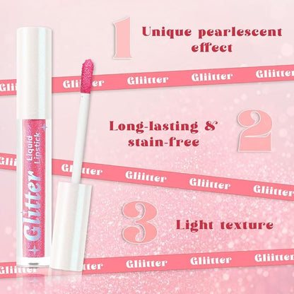 AMY'S DIARY Glitter Liquid Lipstick, Shimmer Metallic Lip Gloss, Long-Lasting Waterproof Lip Color, High Shine Sparkle Makeup,Lip makeup for woman (Pink Diamond Sparkle#2)