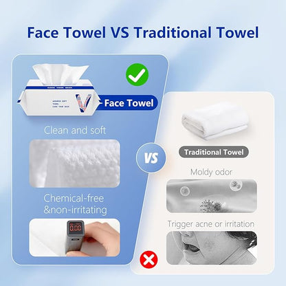 Disposable Face Towels, Cotton Makeup Remover Dry Wipes for Facial Cleansing, Facial Cloths Towelettes, Soft Face Towels for Skin Care, Facial Tissue for Travel 600 Count