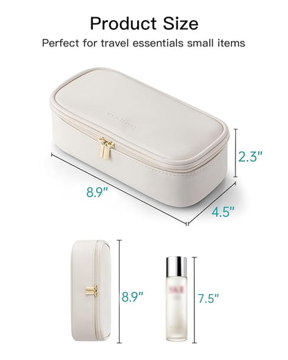 Vlando Travel Makeup Bag,Small Makeup Pouch Cosmetic Bag for Women Makeup Organizer Bag Gifts for Women Girlfriend Teacher Mom Brithday Gifts-White