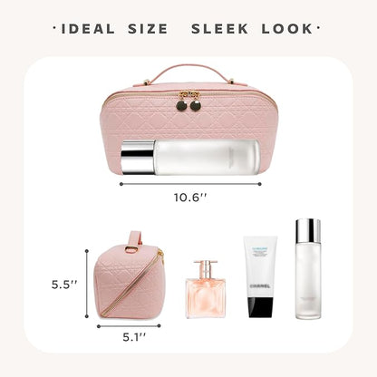 Travel Makeup Bag – Large Cosmetic Organizer with Waterproof PU Leather, Smooth Double Zipper & Tear-Resistant Lining, Toiletry Pouch for Women (Pink)