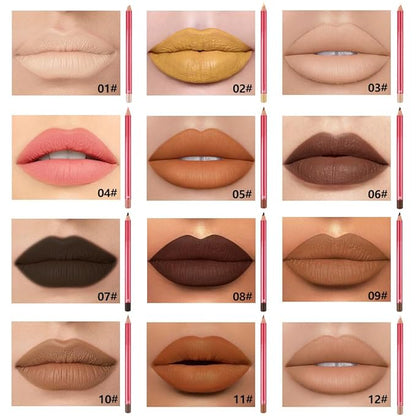 12Pcs Lip Liner Pencil Set - Matte Lip Combo for Women, Waterproof & Smudgeproof, Precise Lip Shaping & Sculpting, Includes Sharpener, Assorted Colors Set A