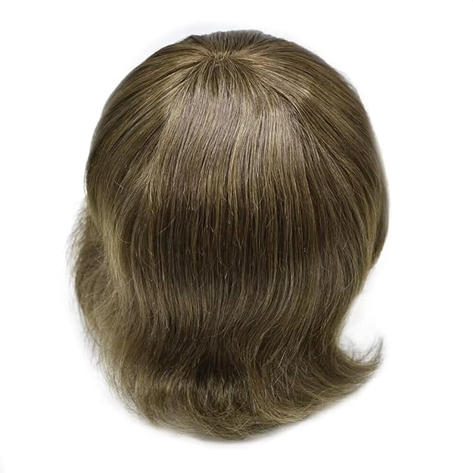 FACE MIRACLE Hair System for Men French Lace Mens Toupee Human Hair Replacement System Lace with PU Toupee for Men Male Hair Piece Wigs 7"X9" #4ASH