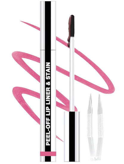 Lip Liner Stain Peel Off with Tweezer, Long Lasting Matte Lip Tattoo, Highly Pigmented Color Lip Tint Makeup, Waterproof, Transfer-proof Lipstain for Women, for All Skin Types