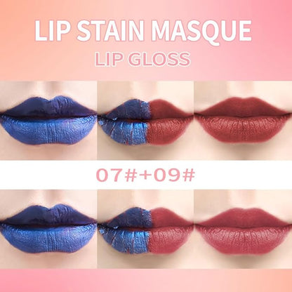 Lip Stain - Wipe-Off &Peel Off Lip Color | Waterproof, Long Lasting, Transfer-Resistant, Smudge-Proof Lip Tint | Easy Wipe Finish, High Pigment | All-Day Vibrant Kiss-Proof Lip Stain, 07#+09#