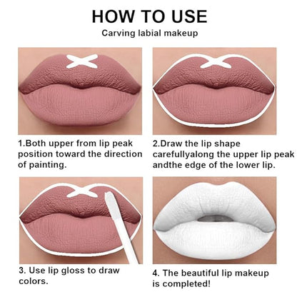 evpct 2Pcs White Matte Liquid Lipstick Lip Gloss Stain and Retractable Lip Liner Makeup Set for Women Long Lasting Waterproof 24 Hours Permanent Lipstick labial mate larga duracion 24 43#