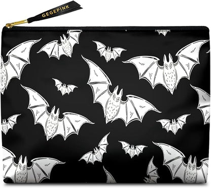 Cute Makeup Bag for Purse Waterproof Cosmetic Bags for Women Funny Smooth Zipper Travel Toiletry Pouch 10X8 Inches-Halloween Bat Makeup pouch