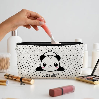 Panda Gifts Dots Makeup Bag,Gifts for Panda Lover Wonmen Girls,Cute Baby Panda Guess What It's Pug Butt Cosmetic Bag,Makeup Case for Teen Girls Daughter,Panda Accessories,Canvas Zipper Pouch