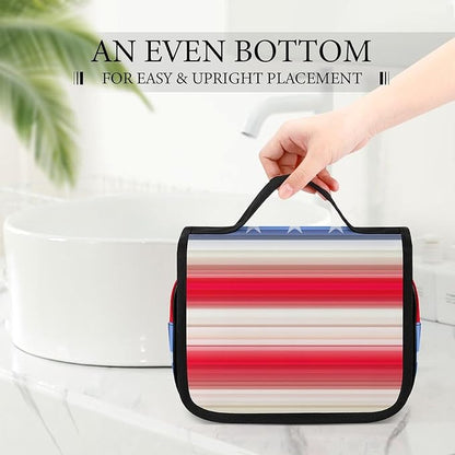 Travel Toiletry Bag Red Blue White American Flag, Portable Makeup Bag with Hanging Hook, Large Capacity Door Room Essentials Travel Organizer for Women Men