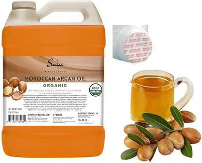 16 Ounces/ 473 ML Pure Certified Organic Cold Pressed Unrefined Extra Virgin Moroccan Argan Oil