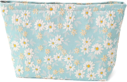 Floral Jacquard Makeup Bag - Large Capacity Cosmetic Pouch & Travel Toiletry Organizer with Zipper, Perfect for Daily Use, Gift Ideas for Women, Durable and Stylish Make Up Bag