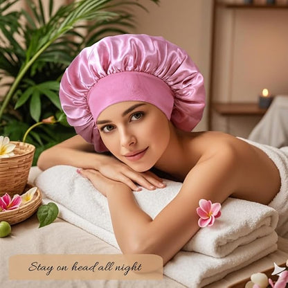3+3 Large Satin Bonnets with Scrunchies for Women, Wide Band Hair Bonnet for Sleeping Braids Curly Hair