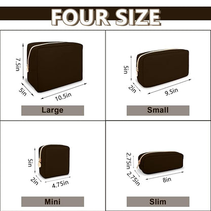 Small Makeup Pouch for Purse, Nylon Travel Toiletry Storage Pouch Cute Preppy Cosmetic Bag for Women Girls, Waterproof Makeup Organizer Skincare Bag Purse with Zipper (Small-Chocolate)