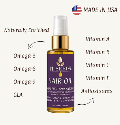 Hair Oil Naturally Enriched with Omega-3-6-9, GLA, Vitamins A, B, C, E, Lightweight Blend Supports Revitalize, Shine, Frizz Control, Color Safe, Helps Reduce Split Ends, UV & Heat - Silicone Free