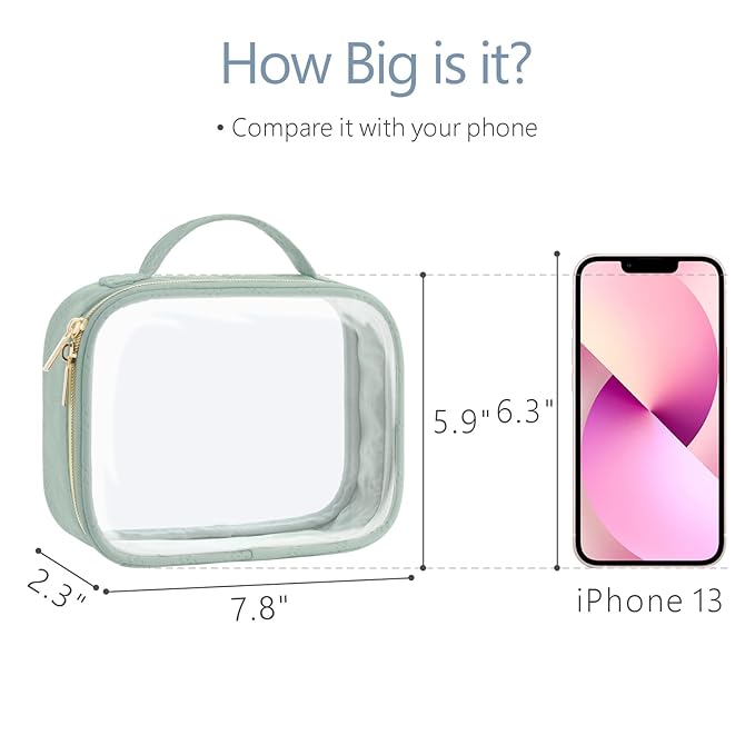 PACKISM TSA Approved Toiletry Bag - Clamshell Closing Clear Makeup Bags with Handle, Laurel Green, Quart-sized Clear Travel Bags for Toiletries, Carry-on Travel Essentials