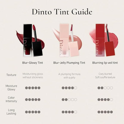 DINTO Blur-Glowy Lip Tint - Glossy Finish, Hydrating, Long Lasting, Lightweight Texture, Non-Sticky, Vegan & Cruelty-Free, K beauty (201 Nobilitas, 0.11 fl.oz)