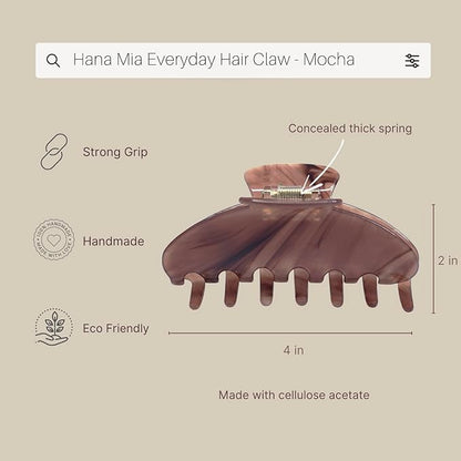 Premium Durable Acetate Hair Clip for Women - Large No Slip Claw Clip for Thick Hair | 1 Piece (Mocha)