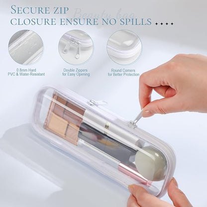 Sanwuta 6 Pcs Clear Hard Zipper Case Hard Plastic Zipper Pouches Makeup Bag Pencil Pouches Transparent Cases for Snacks Plastic Storage Organizer Box for Travel(White,7.87 x 2.56 x 1.57 Inch)