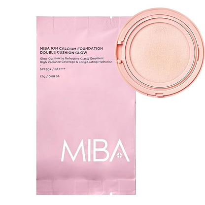 MIBA Ion Calcium Foundation Double Cushion Glow 25 g / 0.88 oz Big Cushion SEASON 3. Long Lasting Cover Effect. Moisture glow. Skin tightening relief. Smooth adhesion. (#23 Rosy Beige Refill)