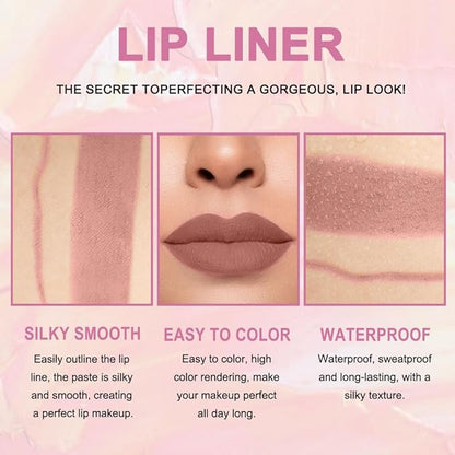 evpct 1Pcs Nude Brown Matte Lip Liner and Lipstick Set Kit for Women - 2 IN 1 Lip Liner & Lipstick - Long Lasting & Waterproof - 24 Hour Lipstick