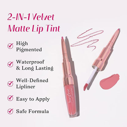 bayfree 2-IN-1 Lip Liner and Lip Stain, High Pigmented Long Lasting Velvet Lip Tint, Well-Defined Lipliner, Weightless Waterproof Not Animal Tested, Matte Finish Makeup