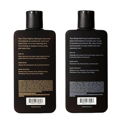 Hawthorne Ultra Nourishing Shampoo and Conditioner Set. Mens Curly Hair Shampoo and Conditioner Set with Frizz Fighter Shampoo and Scalp Reviving Conditioner. Sulfate Free, Paraben Free. 8 fl. oz each
