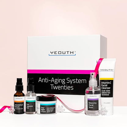YEOUTH Skin Care Set: Hyaluronic Acid Serum for Face, Vitamin C Facial Serum, Face Cleanser, Toner & Cream, Hydrating Skin Care Kit 5-Piece