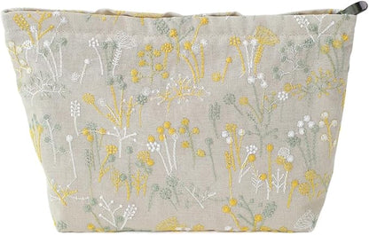 Floral Cotton Embroidered Makeup Bag - Large Capacity Cosmetic Pouch for Travel, Makeup Organizer & Toiletry Bag with Zipper, Perfect for Daily Use & Gifts